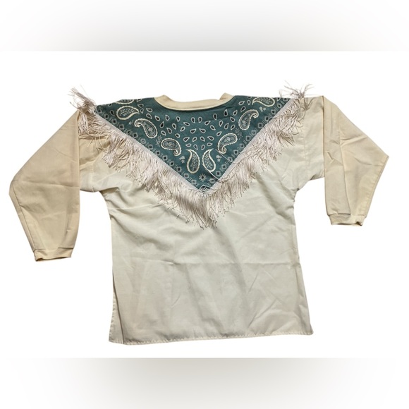 vintage Handmade and beaded western long sleeve cream turquoise long sleeve - Picture 2 of 4